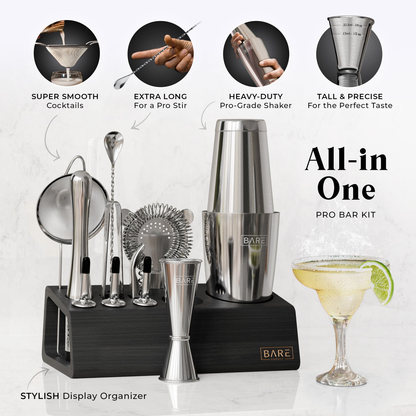 Original Boston Bartender Kit - Silver Black