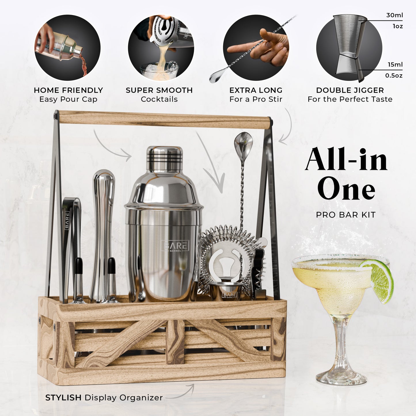 Caddy Cocktail Bartender Kit - Pale Silver