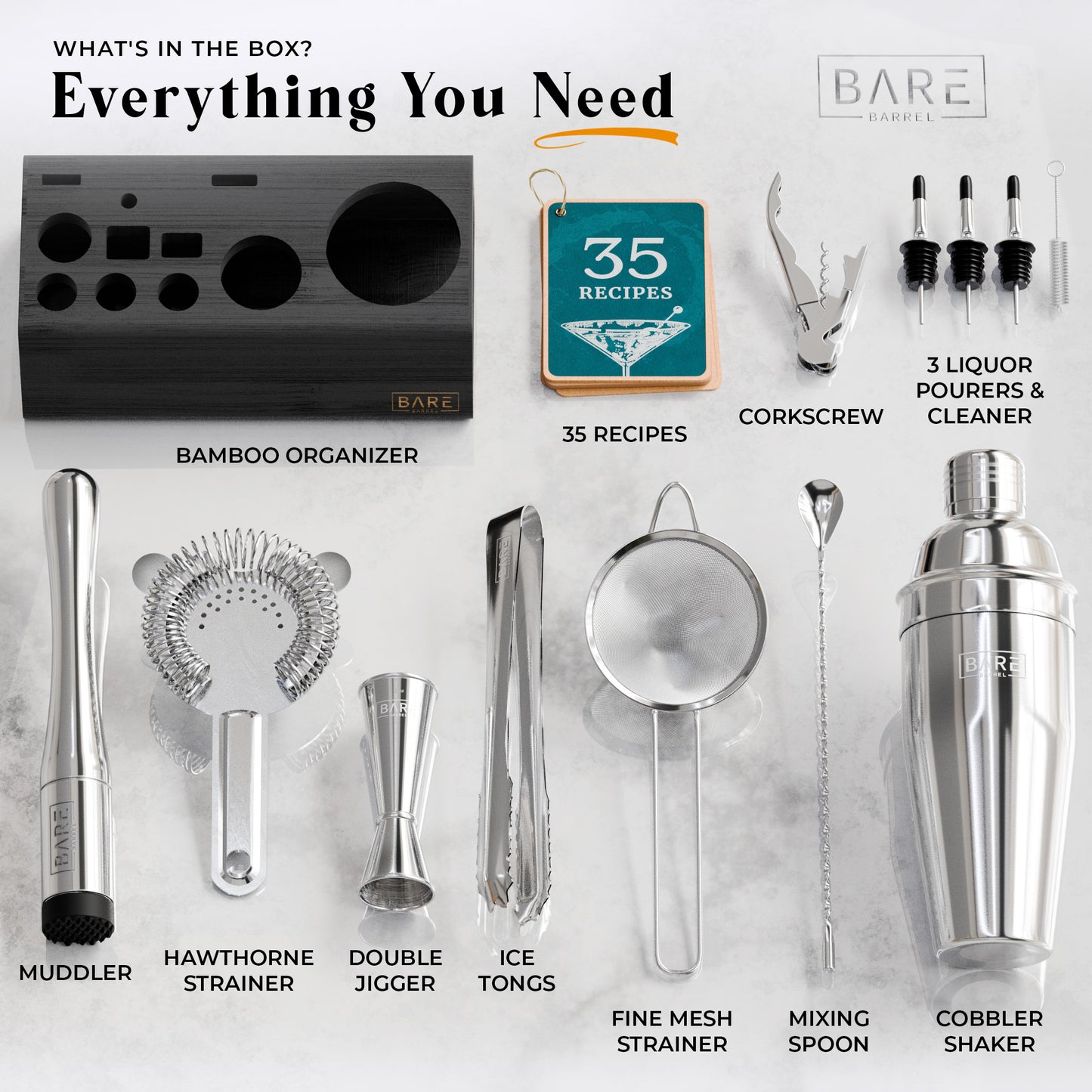 Original Cobbler Bartender Kit - Silver Black