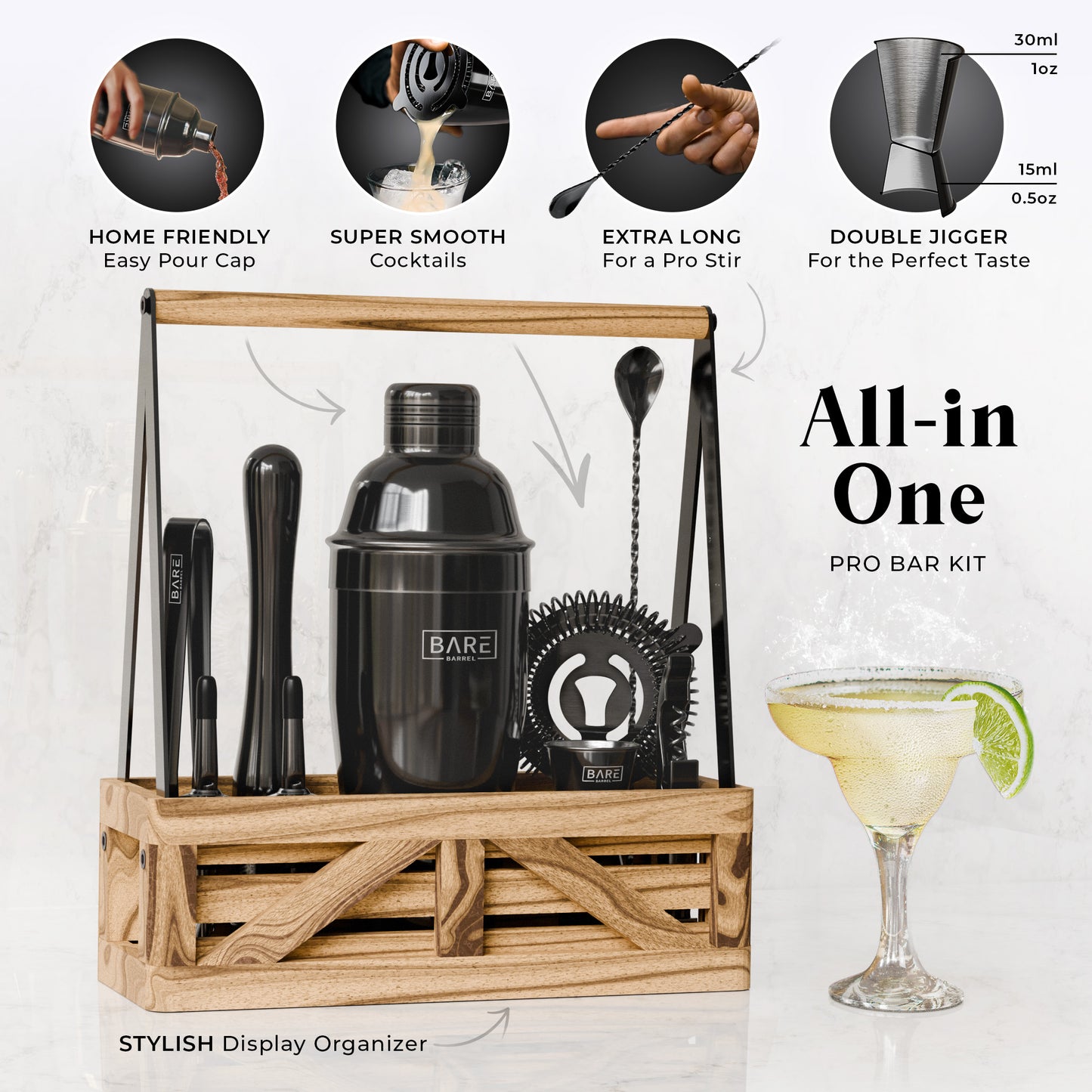 Caddy Cocktail Bartender Kit - Black.
