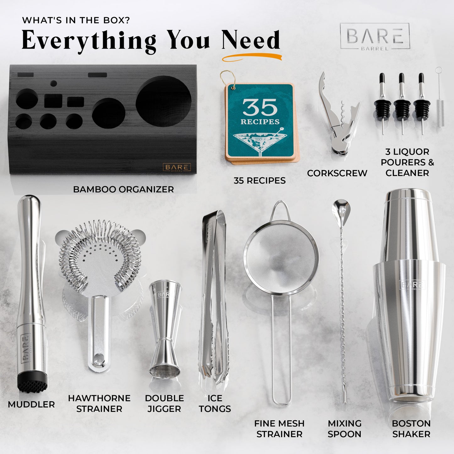 Original Boston Bartender Kit - Silver Black