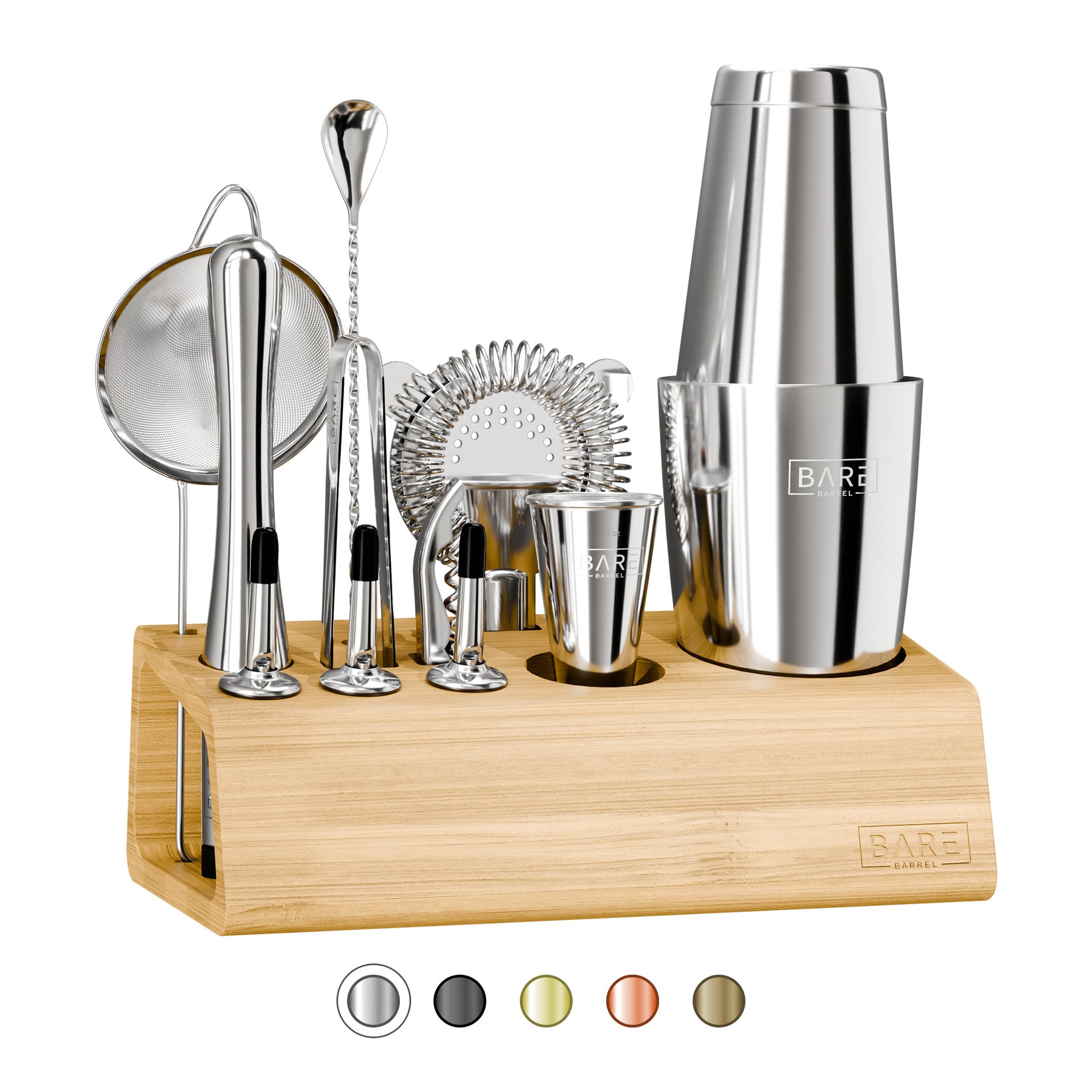 Original Boston Bartender Kit - Silver Tools (Natural Bamboo Finish)