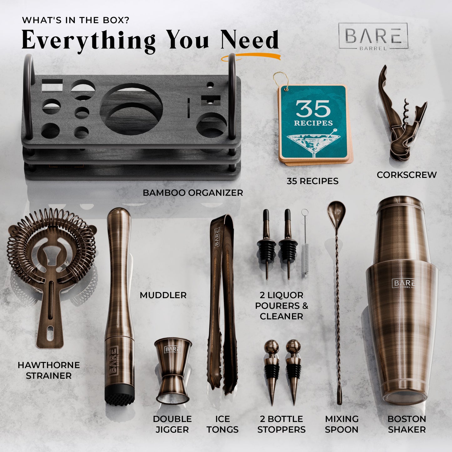 Sleek Boston Bartender Kit - Bronze