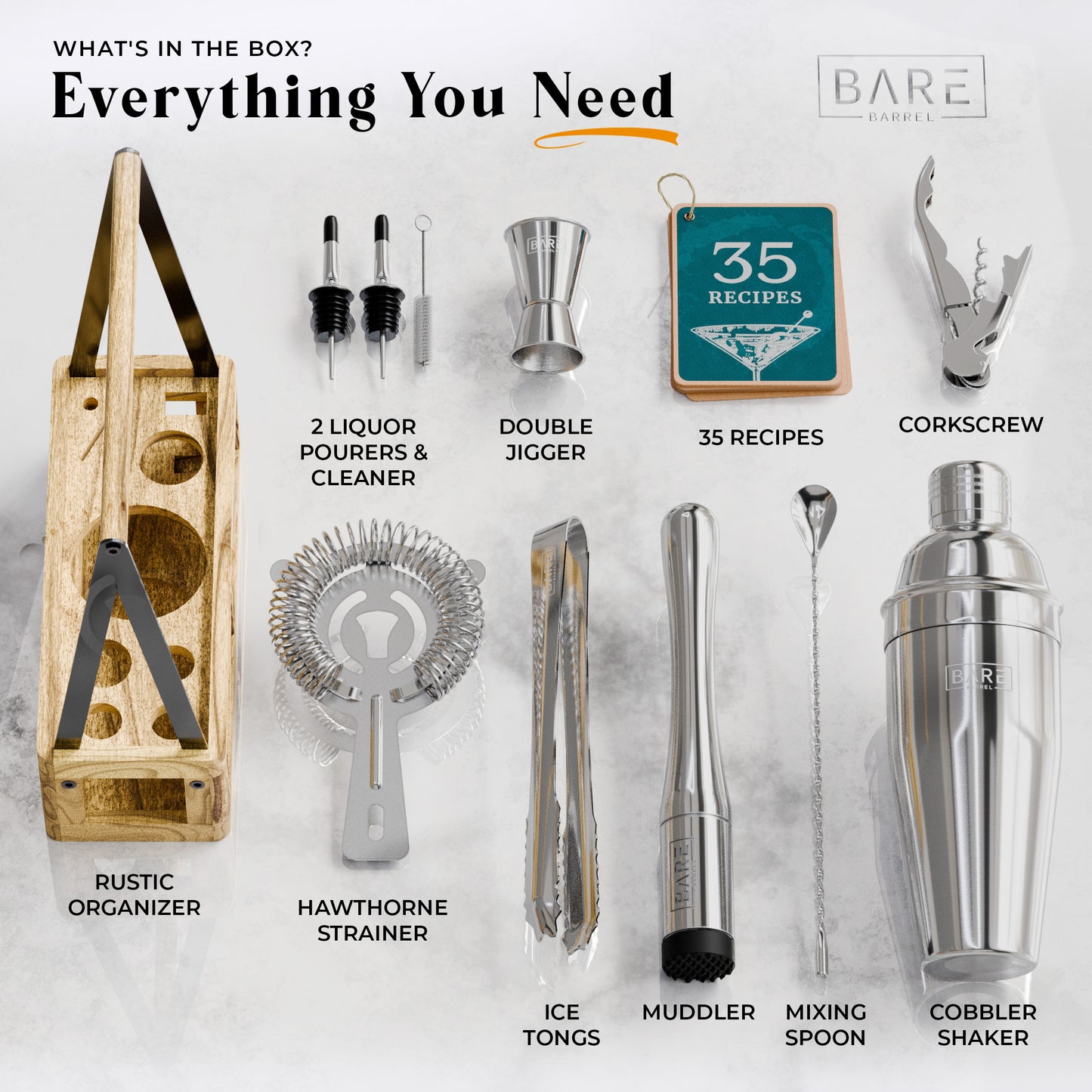 Caddy Cocktail Bartender Kit - Polished Silver.