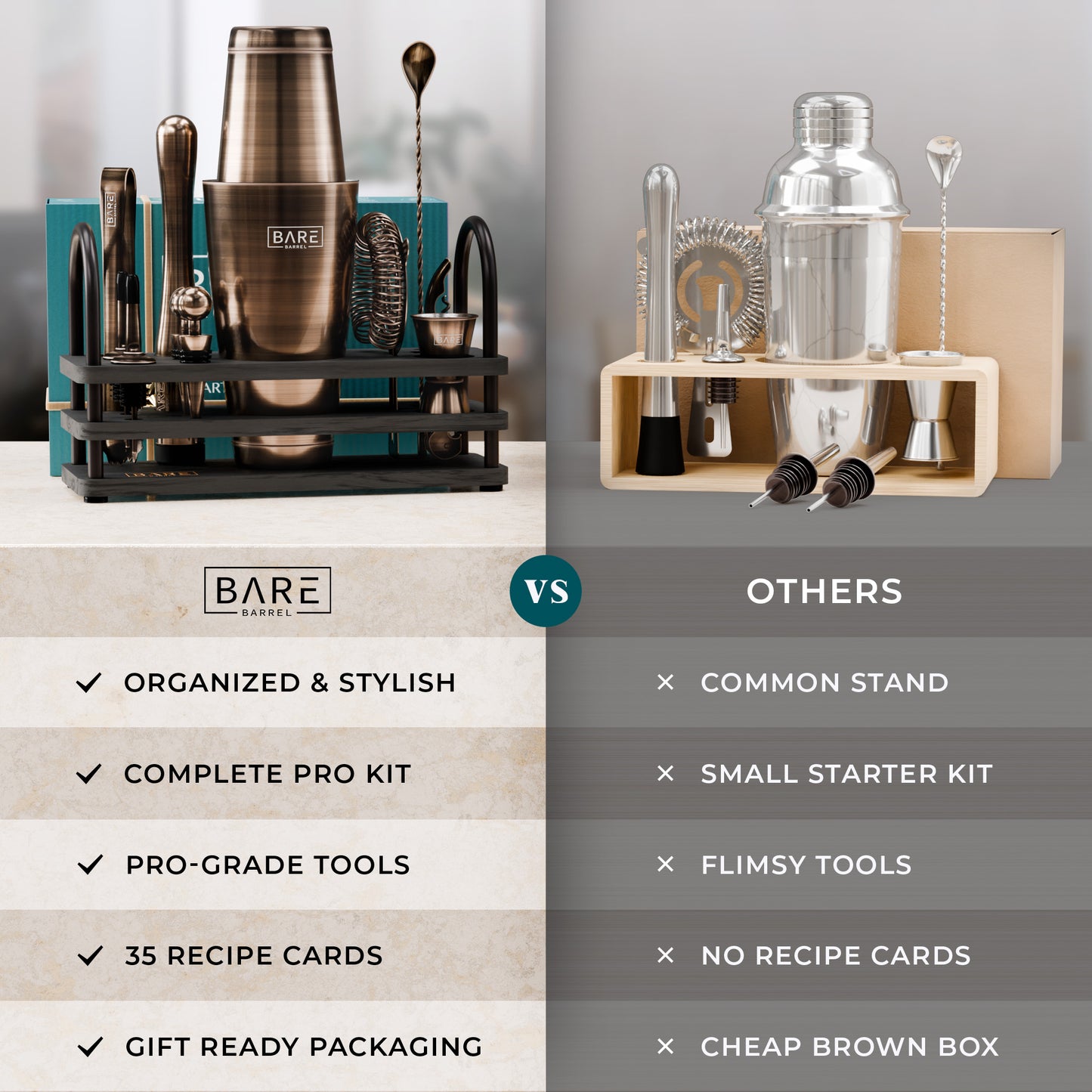 Sleek Boston Bartender Kit - Bronze